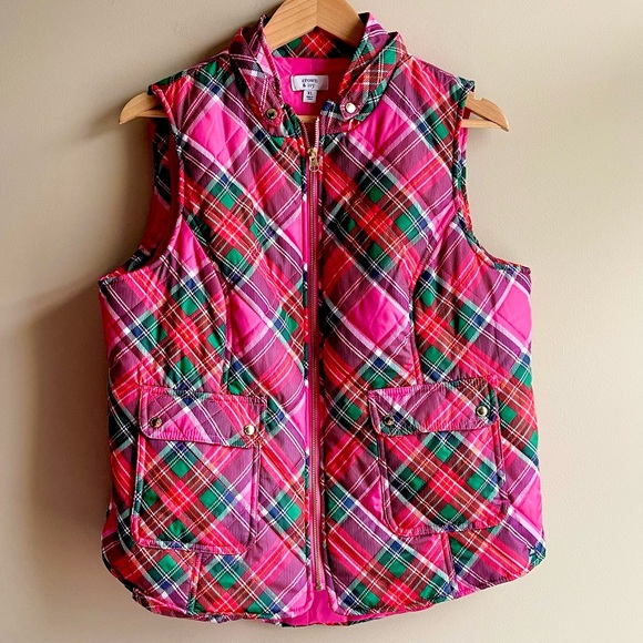 crown & ivy Jackets & Blazers - crown & ivy Women’s Pink Red Green Tartan Plaid Quilted Vest
